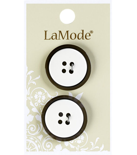 La Mode 1" White & Gray 4 Hole Buttons 2pk
