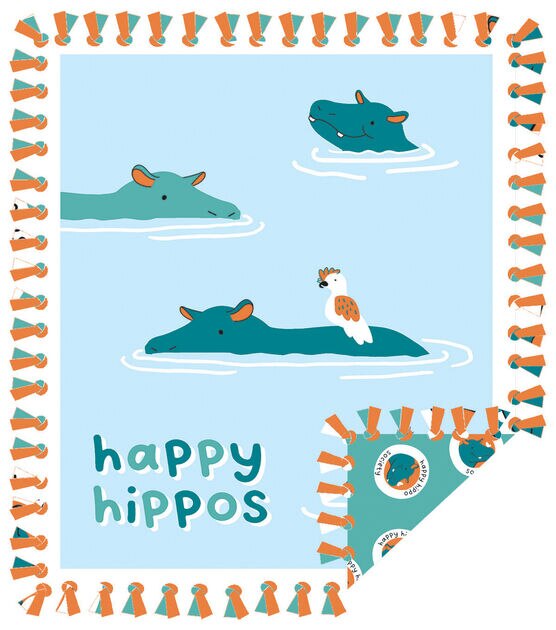 48" Wide Happy Hippos No Sew Fleece Blanket