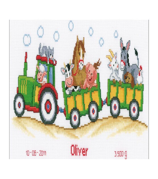 Vervaco 14.5" x 7.5" Tractor & Animal Counted Cross Stitch Kit