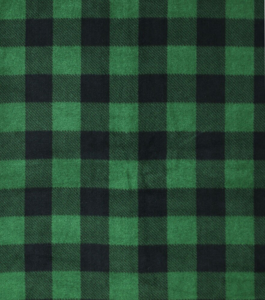 Buffalo Check Anti Pill Plush Fleece, Forest Black, swatch, image 1