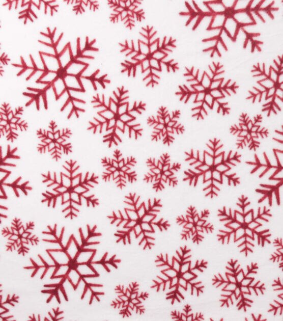 Red Snowflakes on White Anti Pill Fleece Fabric, , hi-res, image 2