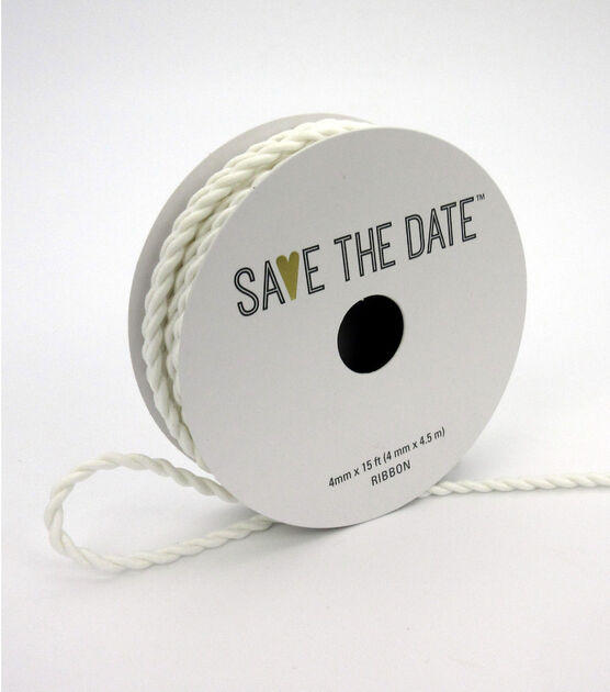 Save the Date 4mm x 15' White Cord Ribbon