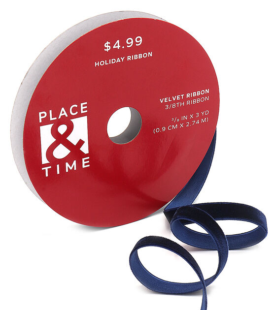 3/8 x 9' Christmas Blue Velvet Ribbon PDQ4 by Place & Time