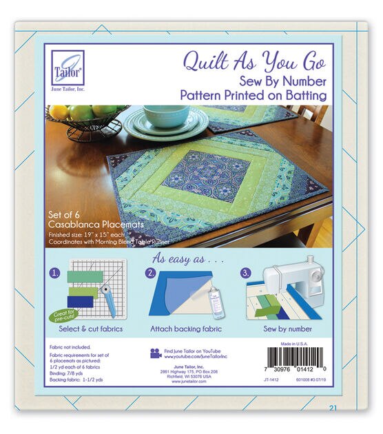 June Tailor Quilt as You Go Batting Pattern Alberta Sky Placemats. #1882