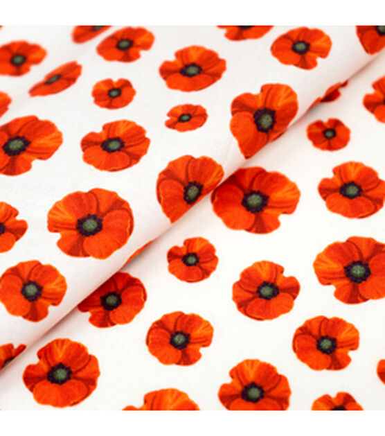 Singer Red Poppy Flowers on White Quilt Cotton Fabric, , hi-res, image 2