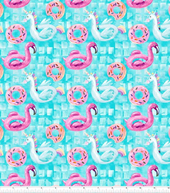 Pool Time Unicorns And Donuts Novelty Cotton Fabric, , hi-res, image 2