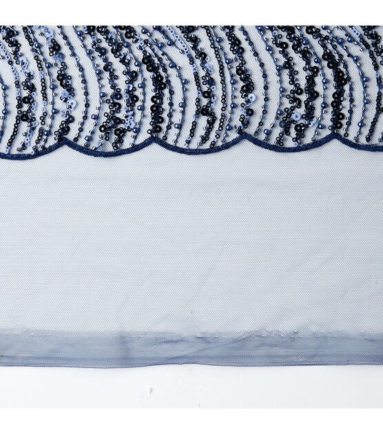 Badgley Mischka Navy Beaded Sequin Mesh Fabric, , hi-res, image 7