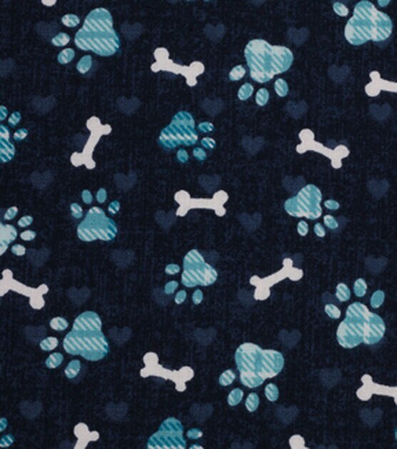 Novelty Cotton Fabric 43" Blue Paw Prints