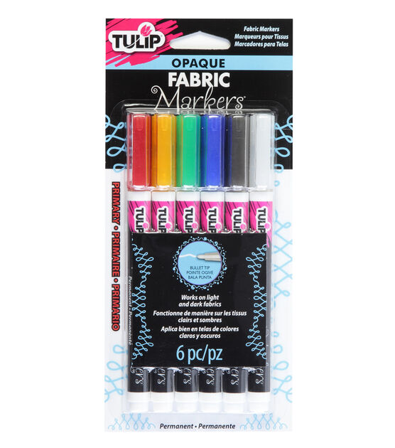 Tulip 6 Pack Opaque Fabric Markers Primary