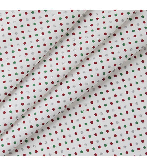 Green & Dots on White Christmas Glitter Cotton Fabric, , hi-res, image 2