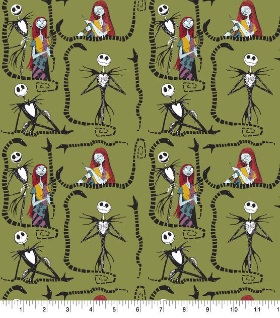 Jack & Sally With Snake Nightmare Before Christmas Cotton Fabric