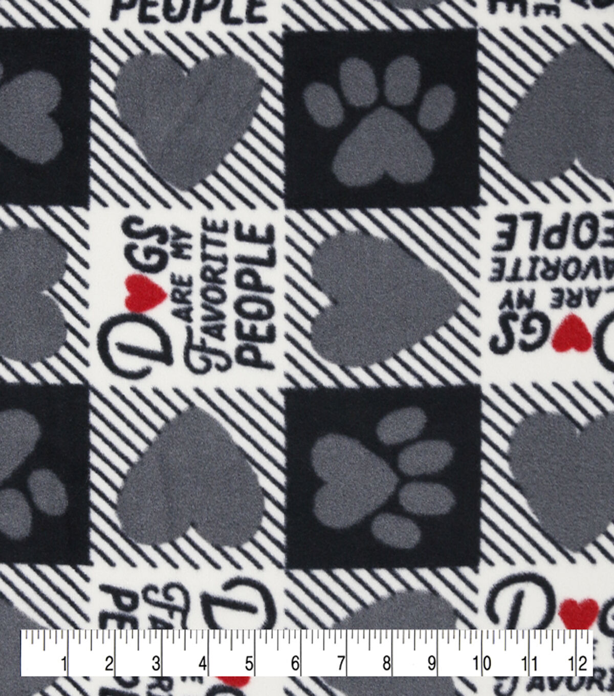 Dogs Are My Favorite People Gray Black & White Dog Paws Paw Red Hearts 100% Cotton Flannel Fabric Fabric sold By the yard