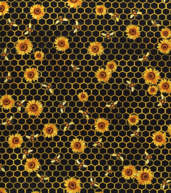 Hi Fashion Honeycomb Florals Black Premium Print Cotton Fabric