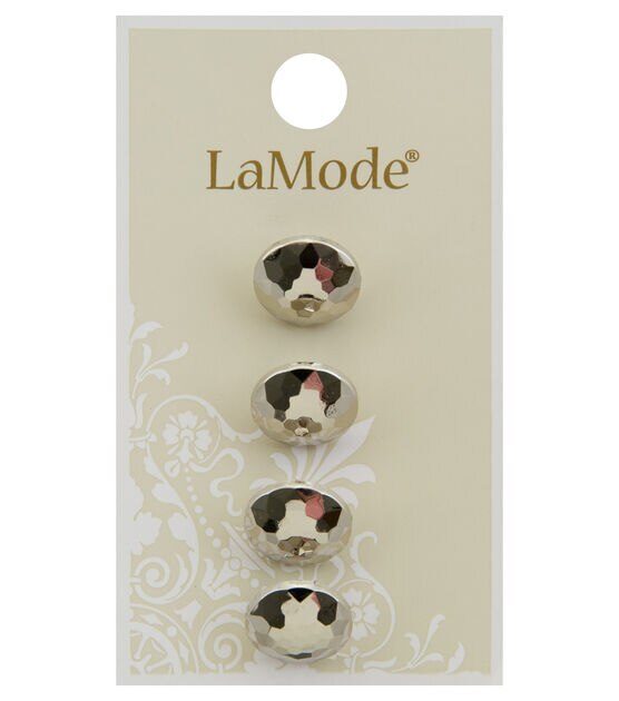 La Mode 1/2" Silver Faceted Round Shank Buttons 4pk