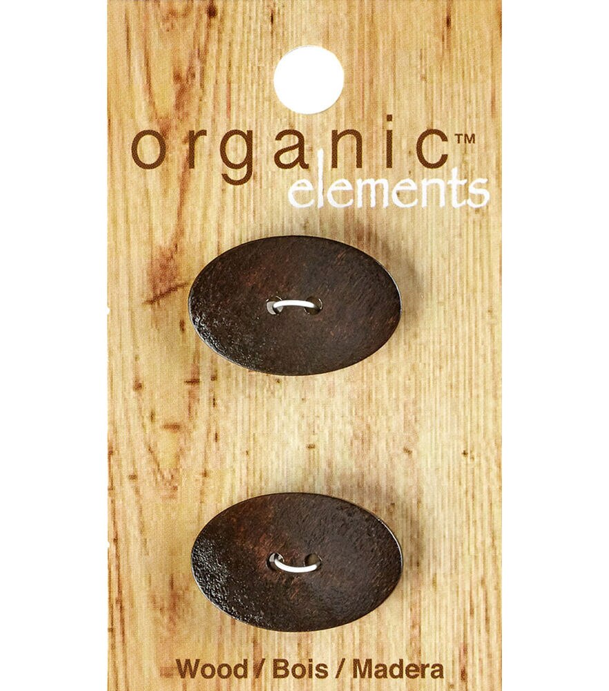Organic Elements 1" Wood Oval 2 Hole Buttons 2pk, Brown, swatch