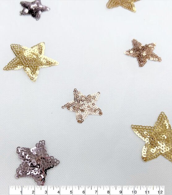 Stars on White Sequin Tulle Fabric by Sew Sweet, , hi-res, image 3