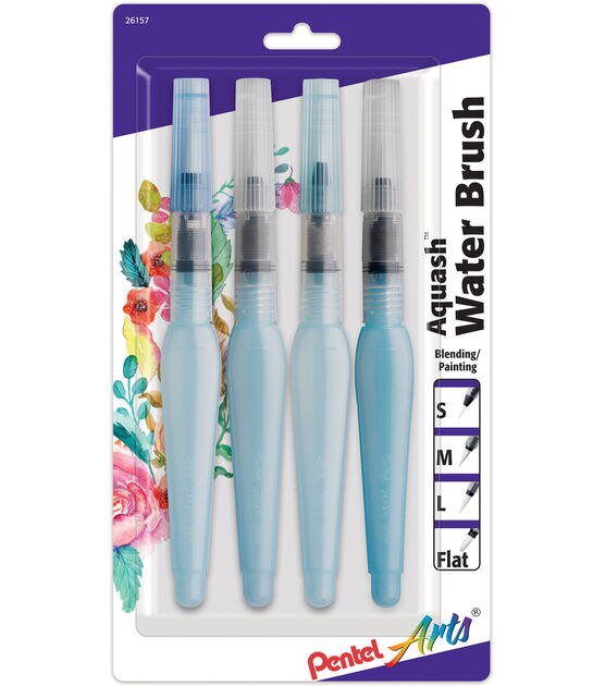 Pentel Arts Aquash 4 pk Water Brushes with Assorted Tips