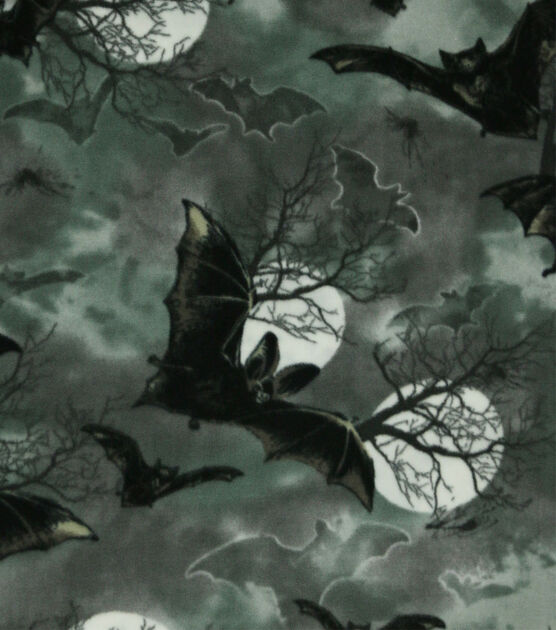 Black Bats on Gray Anti Pill Fleece Fabric