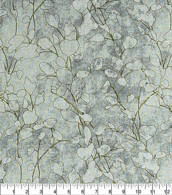 Floral Outline Stone Gray Premium Print Fabric, , hi-res, image 2