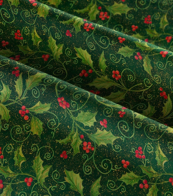 Springs Creative Holly Vine Scroll Christmas Metallic Cotton Fabric, , hi-res, image 3