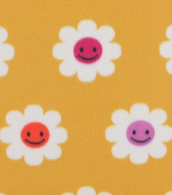 Smiley Face Flowers Blizzard Prints Fleece Fabric