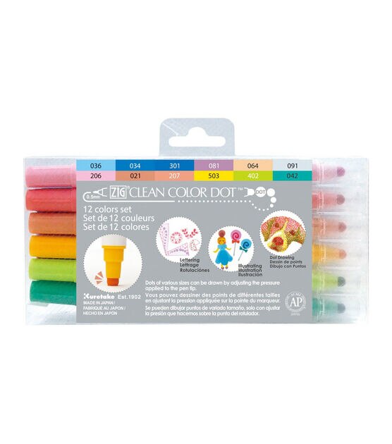 Kuretake ZIG Clean Color Dot Dual Tip Markers 12 Pkg Assorted