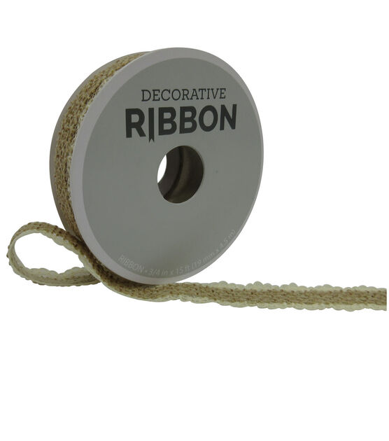 Decorative Ribbon 3/4''x15' Burlap on Lace Ivory