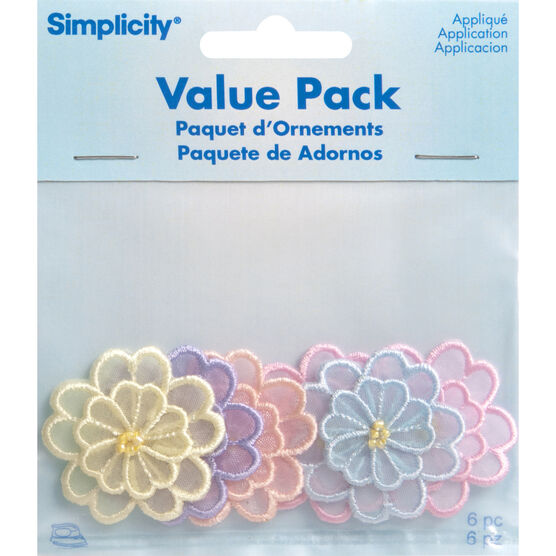 Simplicity 0.5" Assorted Sheer Flowers Iron On Patches 6ct