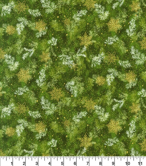Robert Kaufman Green Shimmer Sprigs Christmas Metallic Cotton Fabric, , hi-res, image 2