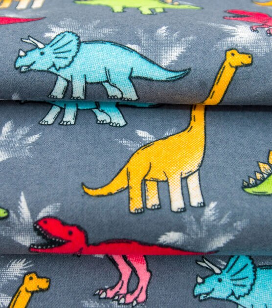 Bright Dinos on Gray Super Snuggle Flannel Fabric, , hi-res, image 3