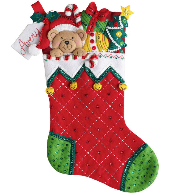 Bucilla 18" Holiday Teddy Bear Felt Stocking Kit