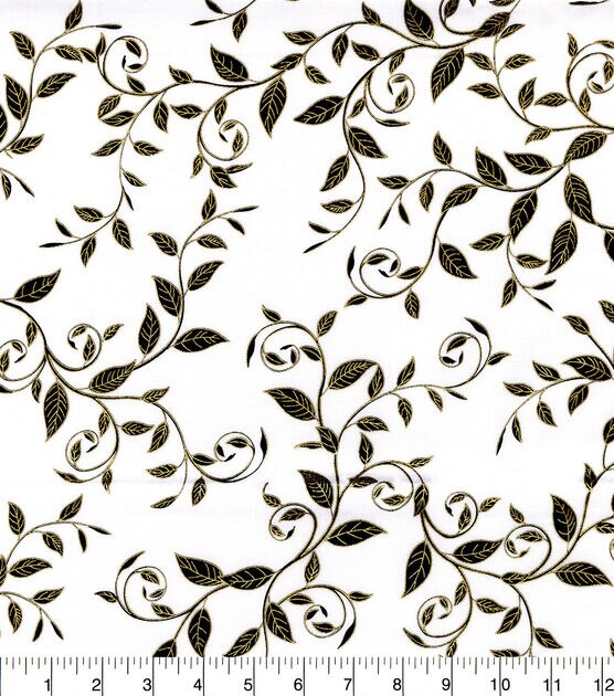 Hi Fashion Vines on White Metallic Cotton Fabric by Keepsake Calico, , hi-res, image 2