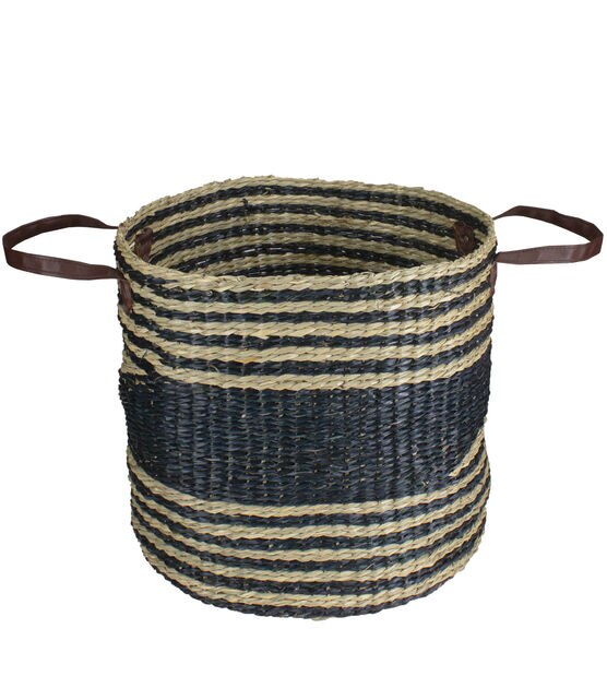 Northlight 15" Beige & Black Woven Seagrass Basket With Handles