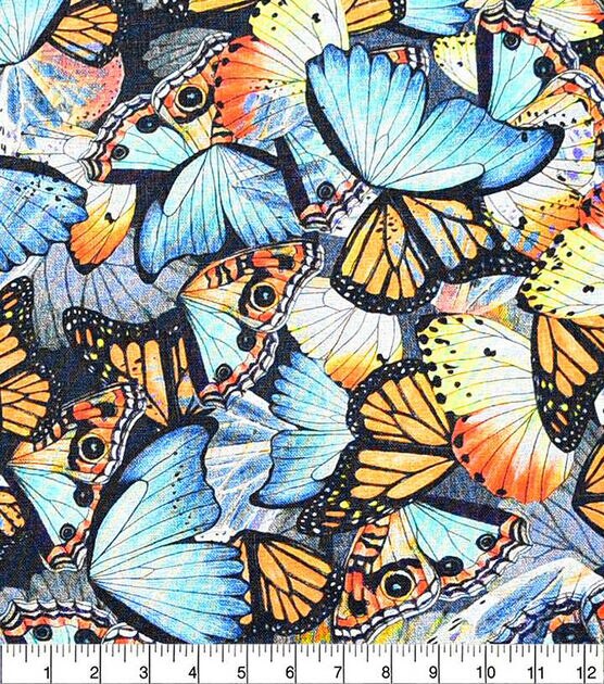 Monarchs & Blue Butterflies Novelty Print Fabric, , hi-res, image 2