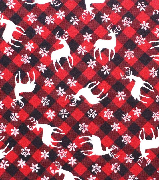 Deer & Snowflakes on Plaid Super Snuggle Christmas Flannel Fabric