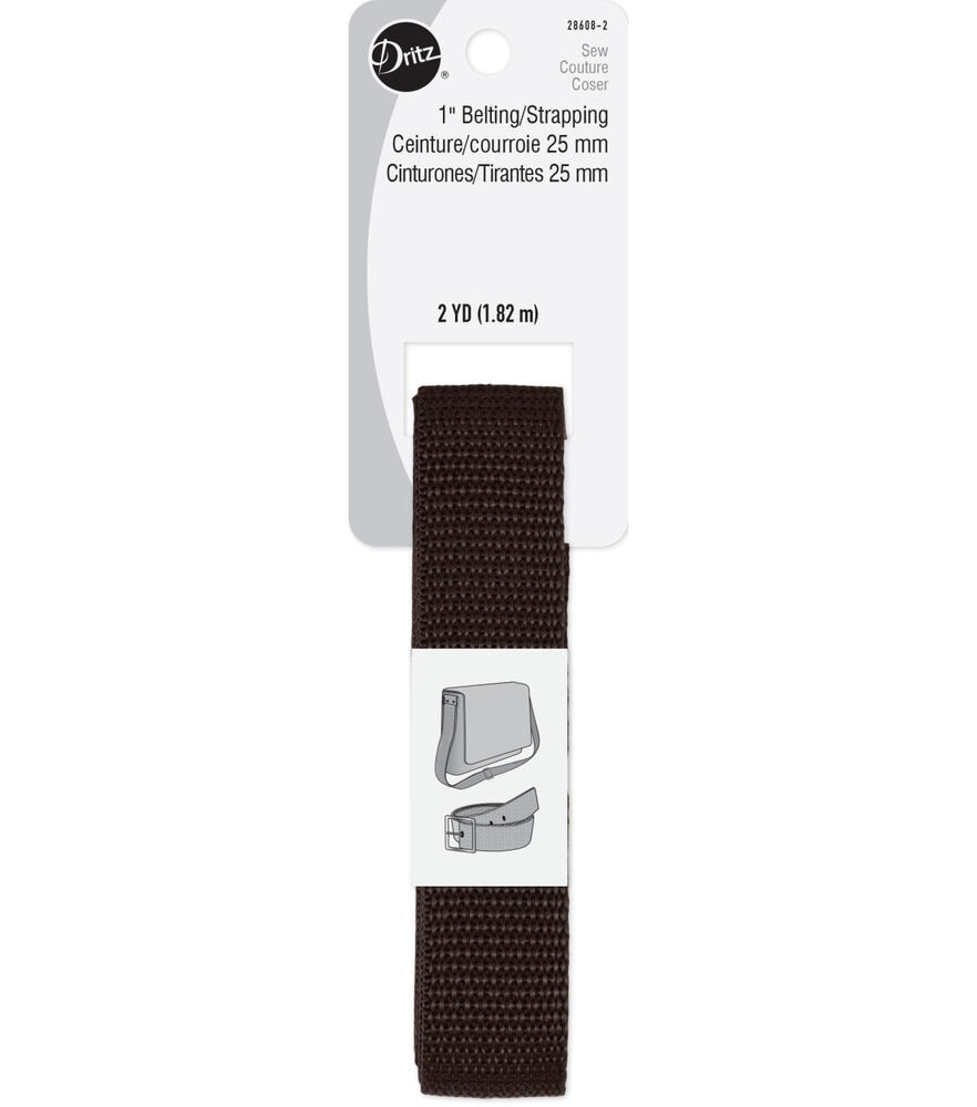 Dritz 1" Polypro Belting & Strapping, Black, 2 yd, Brown, swatch