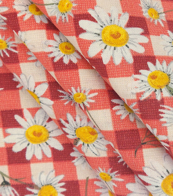 Daisies on Orange Checks Quilt Cotton Fabric by Keepsake Calico, , hi-res, image 2