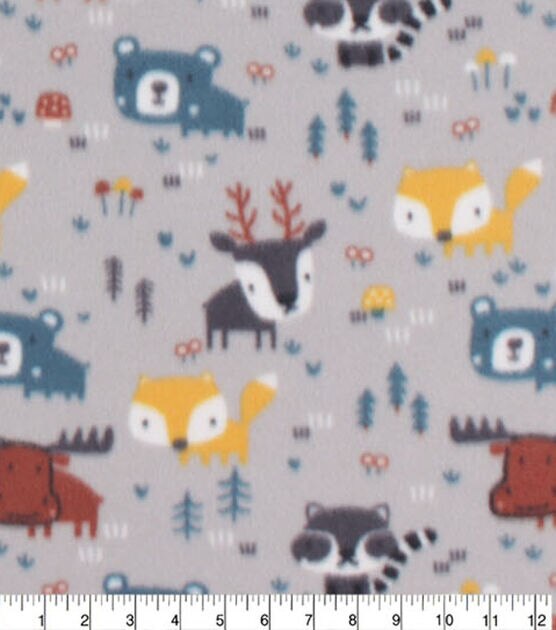 Animals on Gray Blizzard Fleece Fabric, , hi-res, image 3