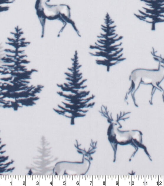 Blue Scenic Deer & Trees Anti Pill Fleece Fabric, , hi-res, image 3