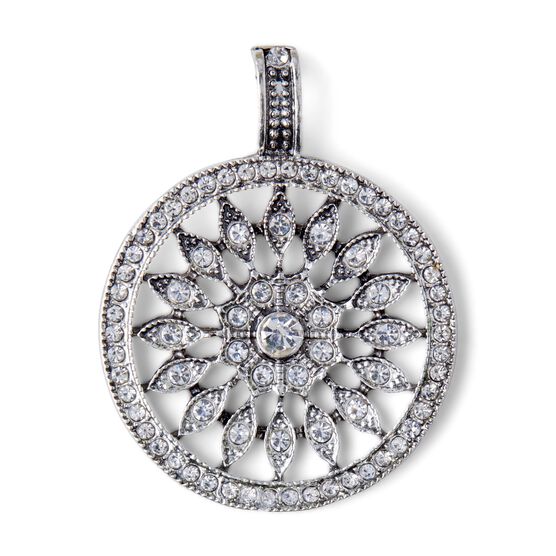 2" Silver Round Snowflake With Rhinestones Pendant by hildie & jo, , hi-res, image 2