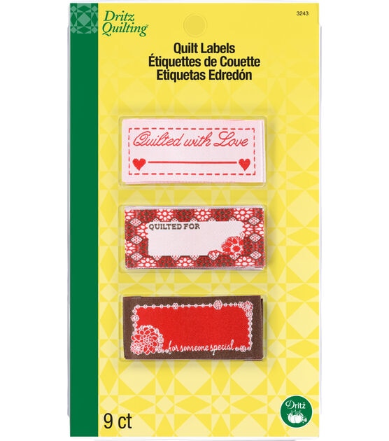 Sew-On Woven Quilt Labels, 9 pc, Red & White