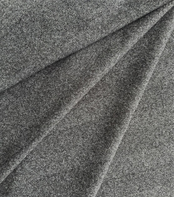 Black Herringbone Polyester Wool Like Blend Sportswear Fabric, , hi-res, image 2