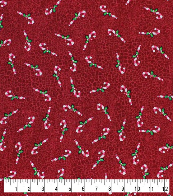 Candy Canes on Red Crackle Christmas Cotton Fabric, , hi-res, image 3