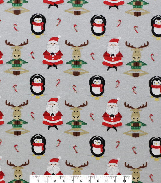 Santa Yoga on Gray Super Snuggle Christmas Flannel Fabric, , hi-res, image 2