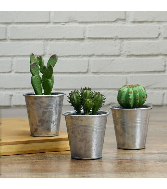Northlight 3.5" Tropical Mini Artificial Cactus in Tin Pot, , hi-res, image 2