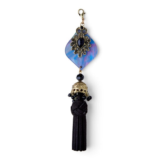 4.5" Black & Antique Gold Tassel With Iridescent Shell by hildie & jo, , hi-res, image 2
