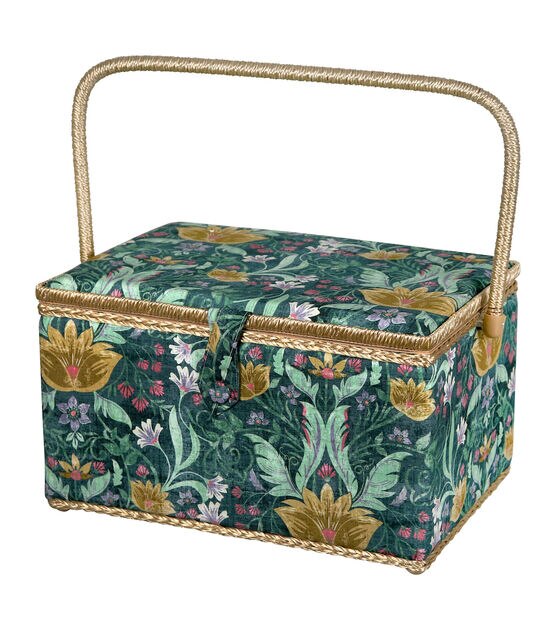 SINGER Extra Large Green Tapestry Print Sewing Basket, , hi-res, image 6