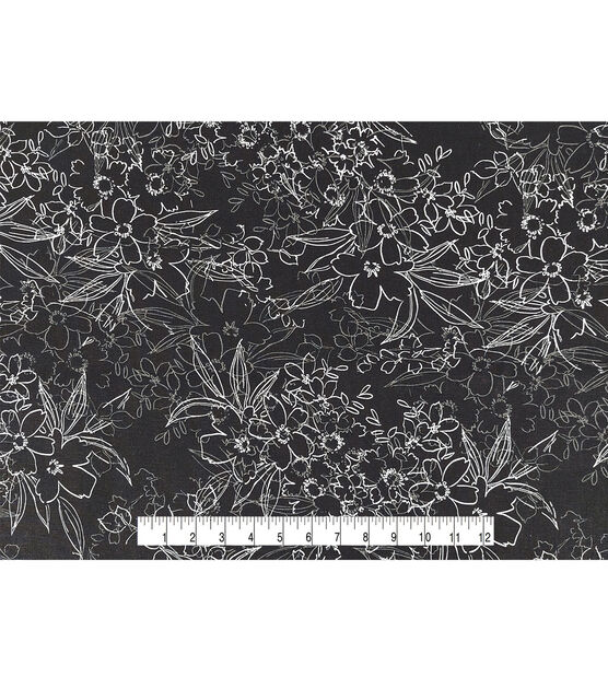 White Sketch Floral on Black Quilt Cotton Fabric by Keepsake Calico, , hi-res, image 4