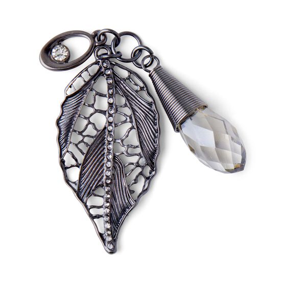 Antique Silver Leaf & Crystal Pendant by hildie & jo, , hi-res, image 2