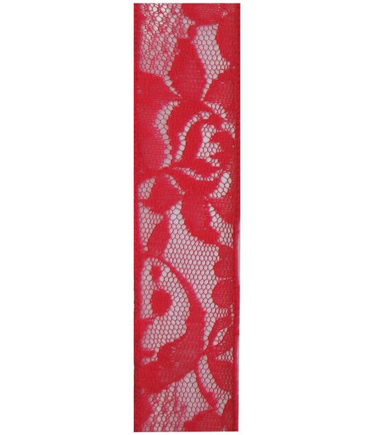 Decorative Ribbon 1.5''x15' Lace Ribbon Red, , hi-res, image 2